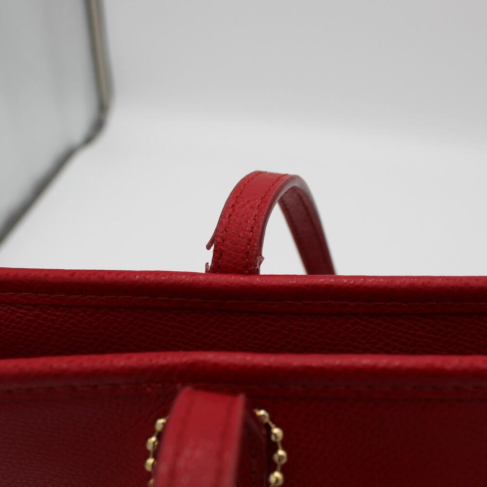 Coach City Tote Red Crossgrain Leather Shoulder Bag Zip Minimalist Preppy - Picture 7 of 14